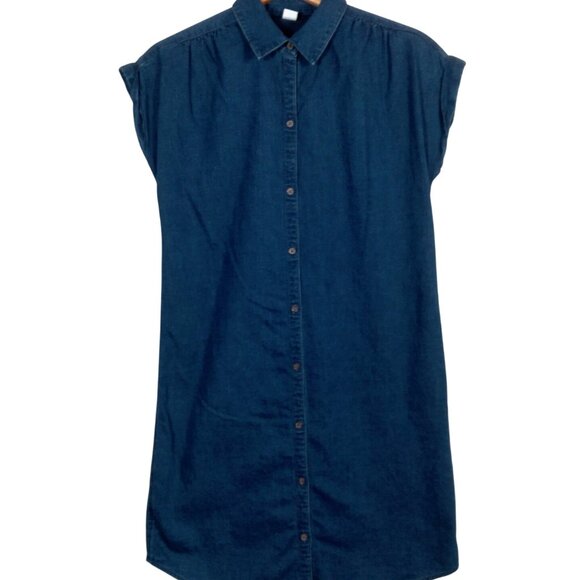 Old Navy Dresses & Skirts - Old Navy Chambray Dress XS Dark Wash Blue Denim Button Up Short Sleeve